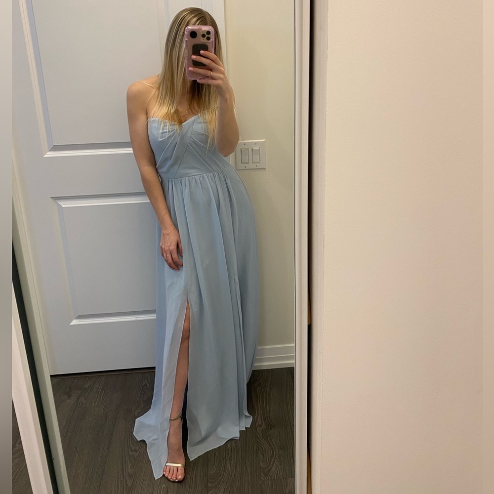 blue social bridesmaids gown